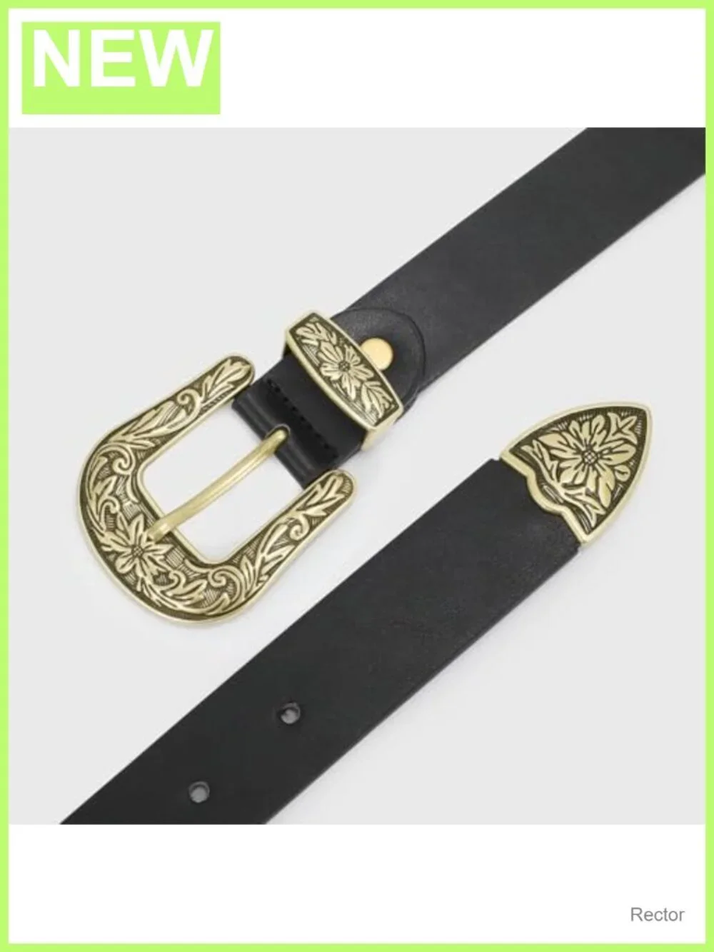 Vintage Western Belt for Women PU Leather Floral Carved Buckle Waist Belt for
